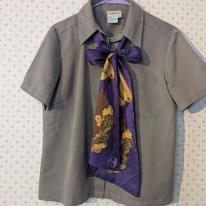 💜 Vintage Purple Gold Scarf Bird Grapes Long Scarf Japan Association Acetate